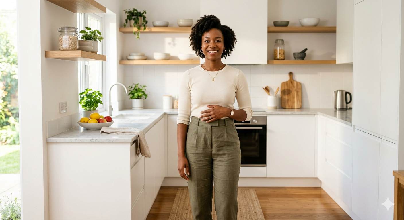 Confident woman with flat stomach — healthy lifestyle